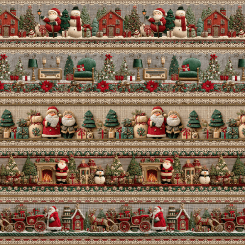 Tecido Tricoline Digital Barrado Natal Lar do Noel 9101E14868