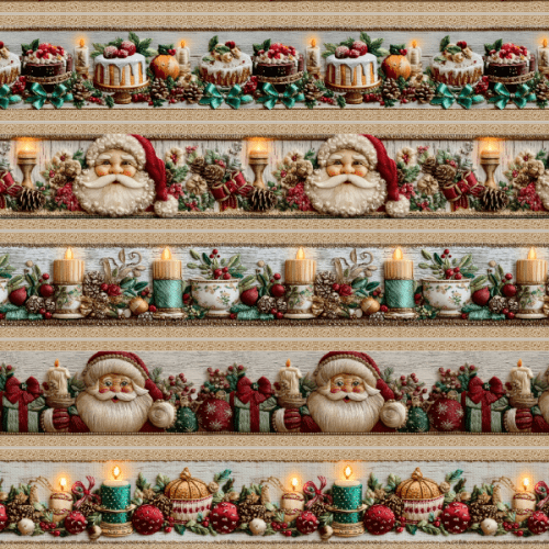 Tecido Tricoline Digital Barrado Natal Velas e Papai Noel 9101E14874
