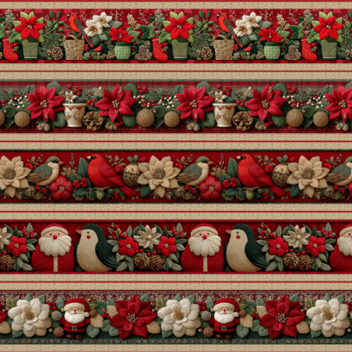 Tecido Tricoline Digital Barrado Noel Flores Pássaros de Natal 9101E14875