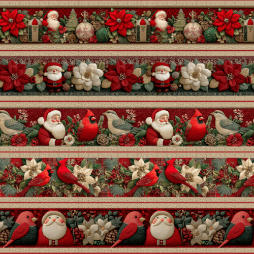 Tecido Tricoline Digital Barrado Noel Flores Pássaros de Natal 9101E14875