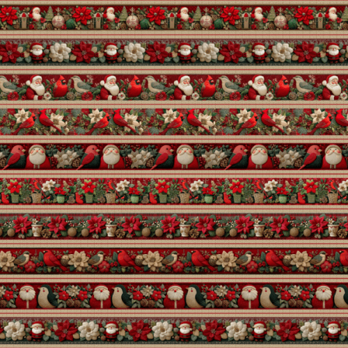 Tecido Tricoline Digital Barrado Noel Flores Pássaros de Natal 9101E14875