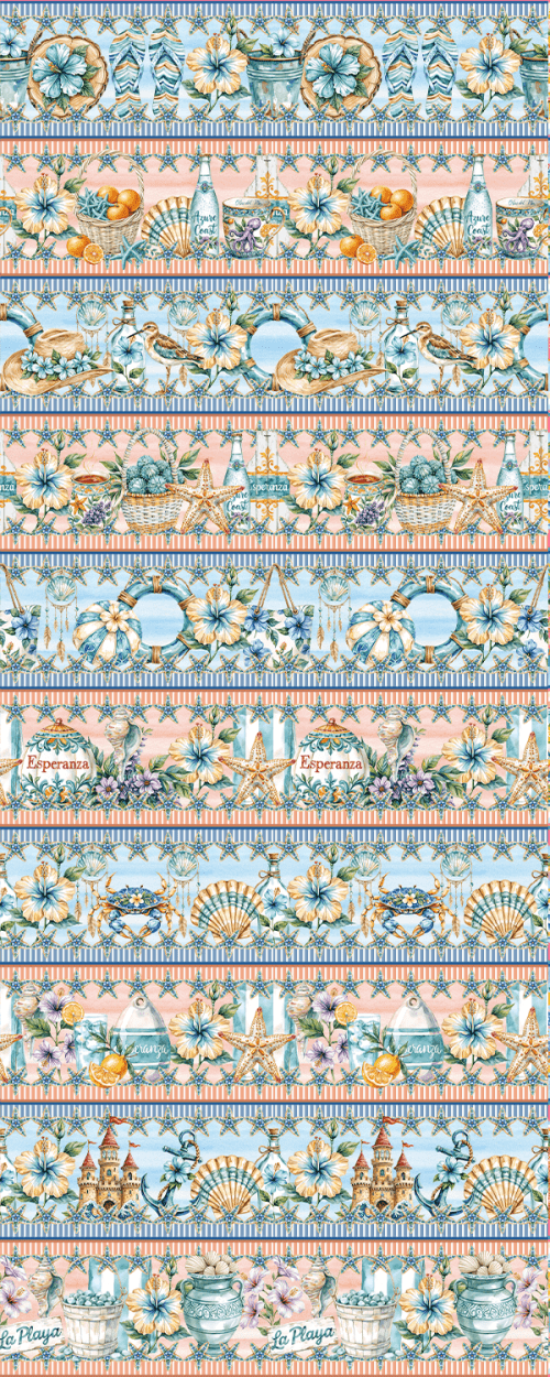 Tecido Tricoline Digital Barrado Oceano Encantado 9100e15939