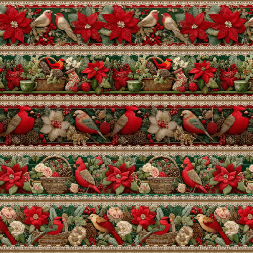 Tecido Tricoline Digital Barrado Presente Flores Natal 9101E14879