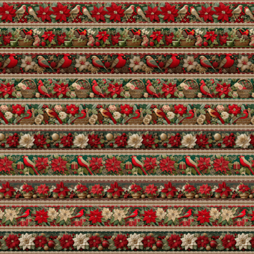 Tecido Tricoline Digital Barrado Presente Flores Natal 9101E14879