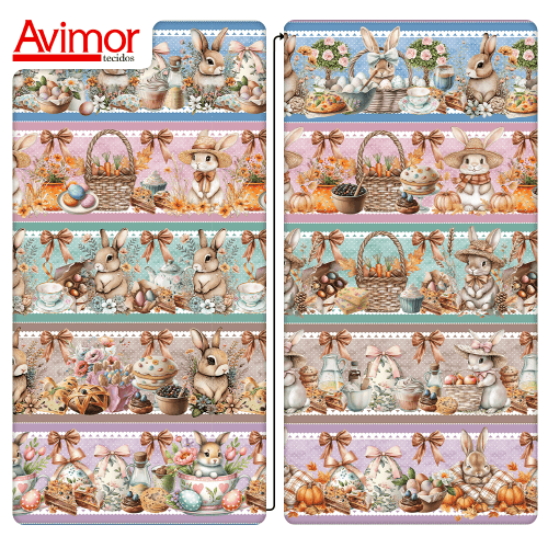 Tecido Tricoline Digital Barrado Quitutes de Páscoa 9100E15759