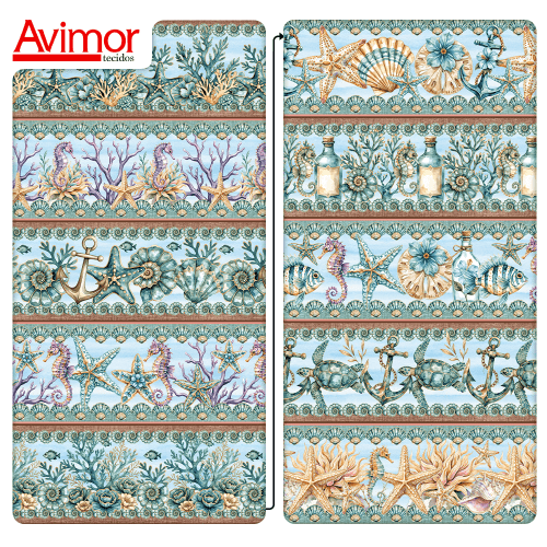 Tecido Tricoline Digital Barrado Relíquias do Mar 9100e15940 Tecido Tricoline Digital Barrado Relíquias do Mar 9100e15940
