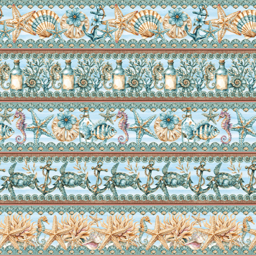 Tecido Tricoline Digital Barrado Relíquias do Mar 9100e15940