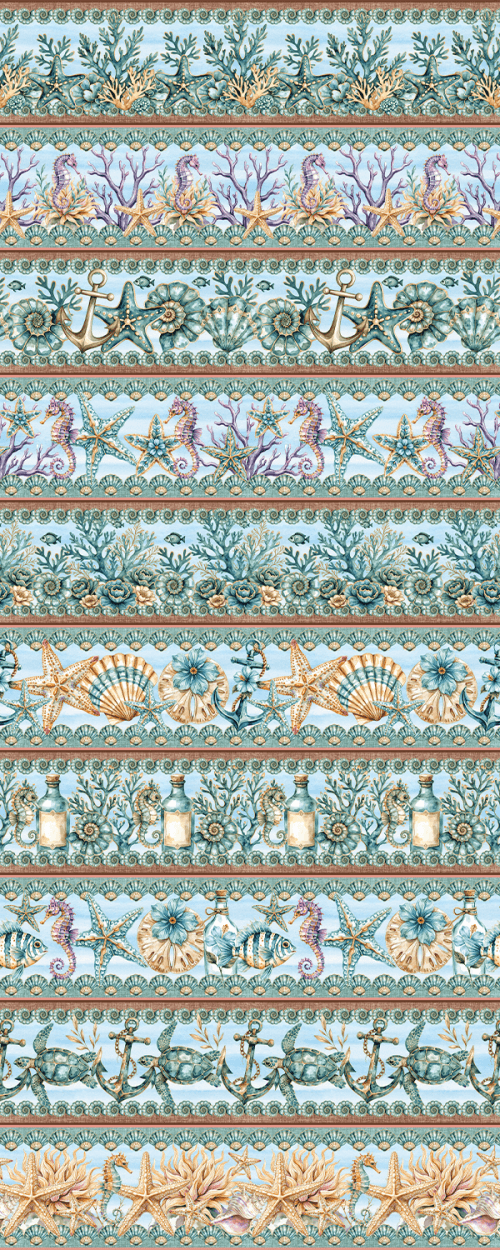Tecido Tricoline Digital Barrado Relíquias do Mar 9100e15940