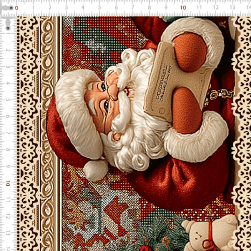 Tecido Tricoline Digital Barrado Trenó e Papai Noel 9101E14881