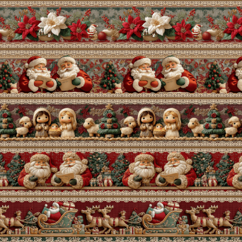 Tecido Tricoline Digital Barrado Trenó e Papai Noel 9101E14881