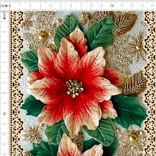 Tecido Tricoline Digital Barrados Lamparina Flores de Natal 9101E14880