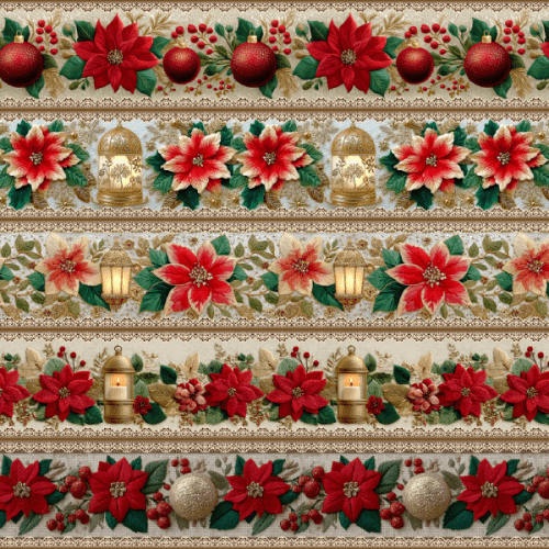 Tecido Tricoline Digital Barrados Lamparina Flores de Natal 9101E14880