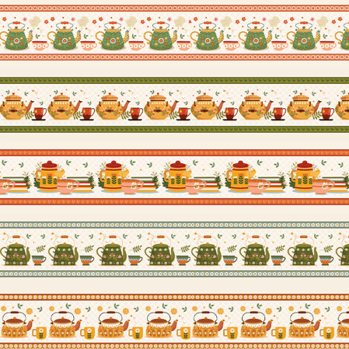 Tecido Tricoline Digital Barrados Xicaras e Bules (0,55 x 1,50 mts) 9100e7161 