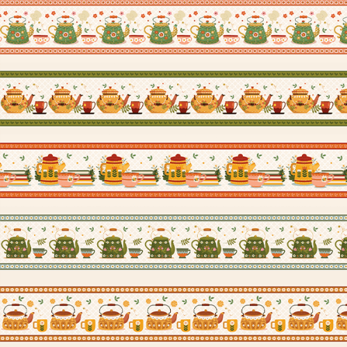 Tecido Tricoline Digital Barrados Xicaras e Bules (0,55 x 1,50 mts) 9100e7161 
