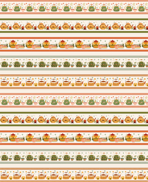 Tecido Tricoline Digital Barrados Xicaras e Bules (0,55 x 1,50 mts) 9100e7161 