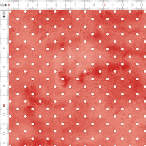 Tecido Tricoline Digital Bolinhas Poá Fundo Aquarelado Vermelho 9102E104