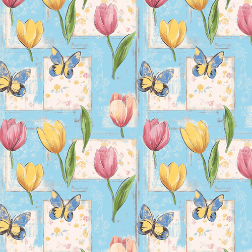 Tecido Tricoline Digital Borboletas e Tulipas 9100e16461