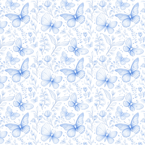 Tecido Tricoline Digital Borboletas Floral Azul 9100E15928