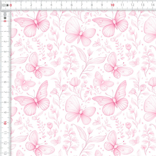 Tecido Tricoline Digital Borboletas Floral Rosa 9100E15929
