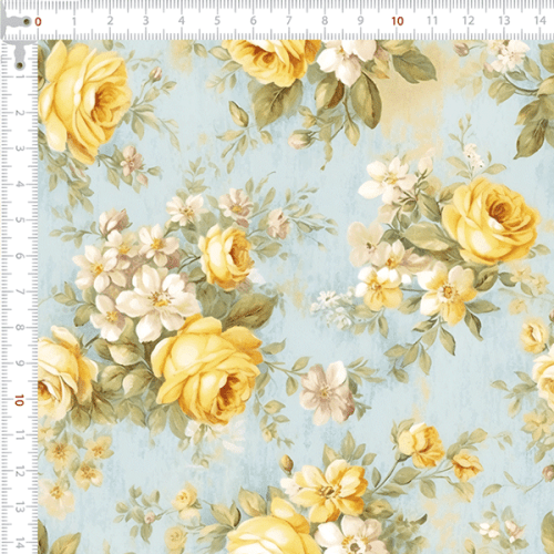 Tecido Tricoline Digital Botões Flores 9100e15748 Tecido Tricoline Digital Botões Flores 9100e15748