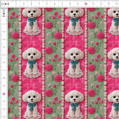 Tecido Tricoline Digital Cachorro Floral Rosa 9100E15908