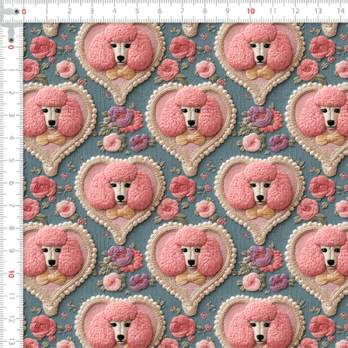 Tecido Tricoline Digital Cachorro Poodle Floral Delicado 9100E15910