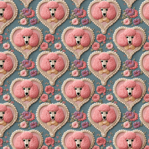 Tecido Tricoline Digital Cachorro Poodle Floral Delicado 9100E15910