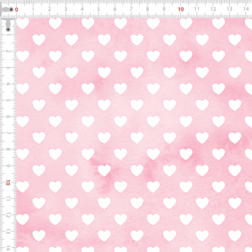 Tecido Tricoline Digital Corações Fundo Aquarelado Rosa Bebê 9100E15104