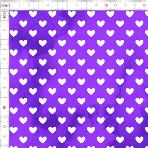 Tecido Tricoline Digital Corações Fundo Aquarelado Roxo 9100E15137