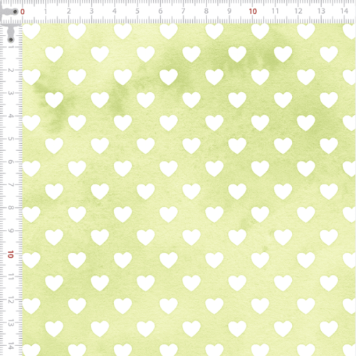 Tecido Tricoline Digital Corações Fundo Aquarelado Verde Lima 9100E15099