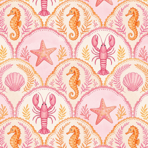 Tecido Tricoline Digital Coral Animais Marinhos 9100e16449