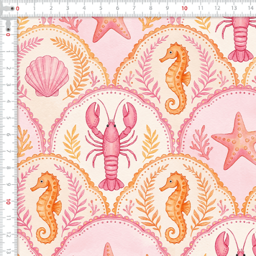 Tecido Tricoline Digital Coral Animais Marinhos 9100e16449
