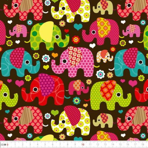 Tecido Tricoline Digital Elefantes Patchwork 9100e2304