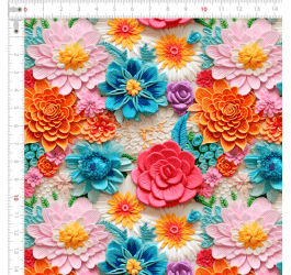 Tecido Tricoline Digital Estampado 3D Chão de Flores Coloridas 9100E11566
