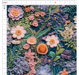 Tecido Tricoline Digital Estampado 3D Colcha Floral 9100E11571