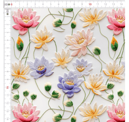Tecido Tricoline Digital Estampado 3D Dança das Flores e Botões 9100E11553