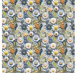 Tecido Tricoline Digital Estampado 3D Floral Azulado 9100E11572
