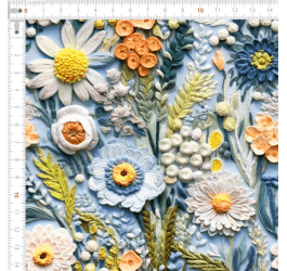 Tecido Tricoline Digital Estampado 3D Floral Azulado 9100E11572