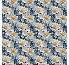 Tecido Tricoline Digital Estampado 3D Floral Chic Azul e Branco 9100E11565