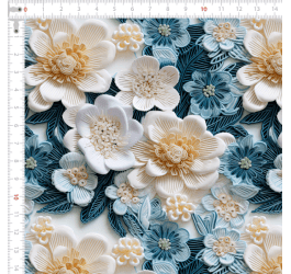 Tecido Tricoline Digital Estampado 3D Floral Chic Azul e Branco 9100E11565