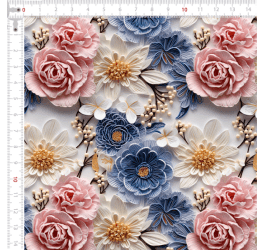 Tecido Tricoline Digital Estampado 3D Floral Clássico Rosa e Azul 9100E11561
