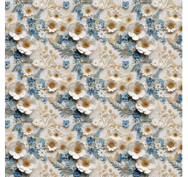 Tecido Tricoline Digital Estampado 3D Floral de Papel Branco e Azul 9100E11563