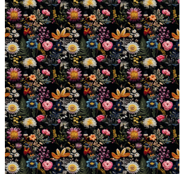 Tecido Tricoline Digital Estampado 3D Floral Multicolorido Fundo Preto 9100E11560