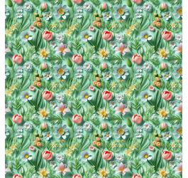 Tecido Tricoline Digital Estampado 3D Flores da Primavera Verde 9100E11573