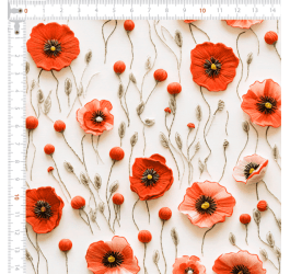 Tecido Tricoline Digital Estampado 3D Flores Vermelhas e Botões 9100E11556
