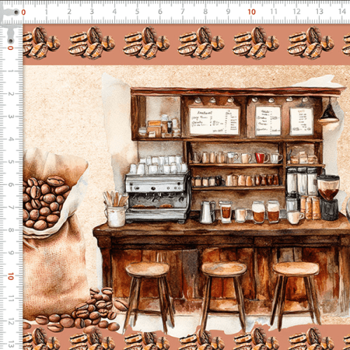 Tecido Tricoline Digital Estampado Barrado Café Gourmet (0,55 x 1,50 mts) 9012E047