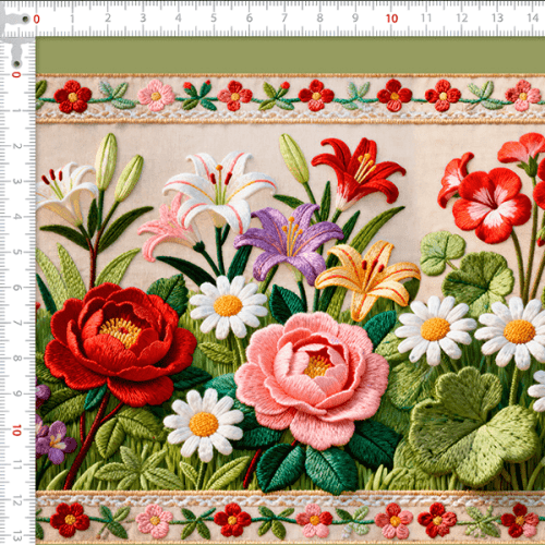 Tecido Tricoline Digital Estampado Barrado Jardim Floral (0,55 x 1,50 mts) 9012E054