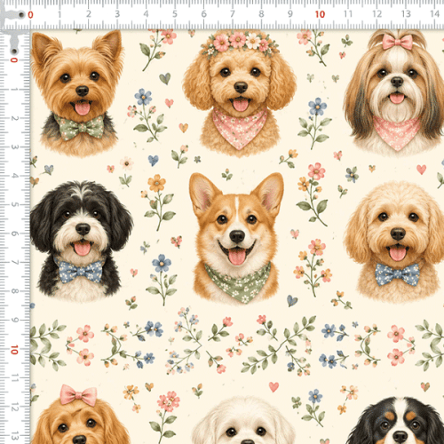 Tecido Tricoline Digital Estampado Cãezinhos Charmosos 9100E16858