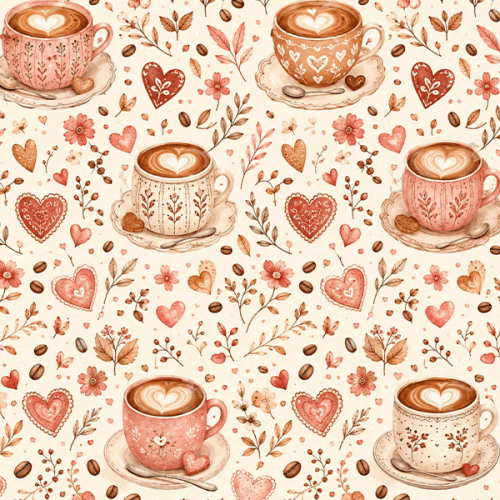 Tecido Tricoline Digital Estampado Café e Corações 9100E16848