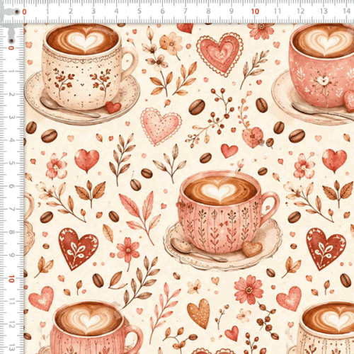 Tecido Tricoline Digital Estampado Café e Corações 9100E16848